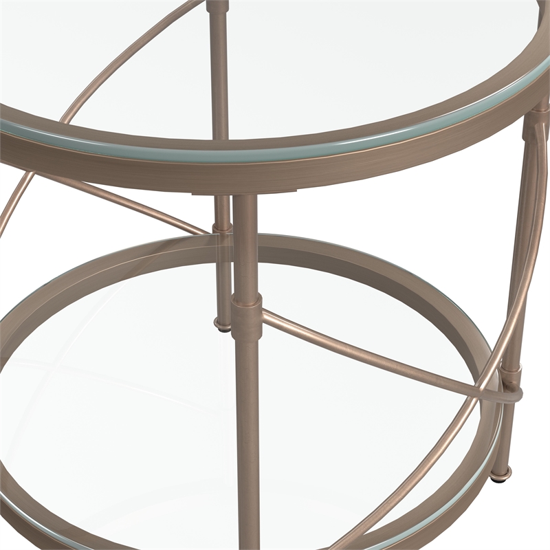 Maklaine Modern / Contemporary Round Metal and Glass End Table in Gold