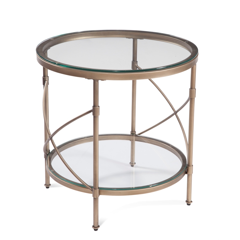 Maklaine Modern / Contemporary Round Metal and Glass End Table in Gold