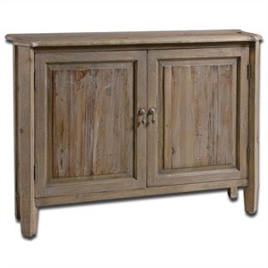 maklaine solid wood accent chest with adjustable shelf in stony gray