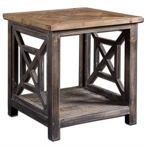 Maklaine Engineered Wood End Table in Brushed Black and Light Gray Glaze