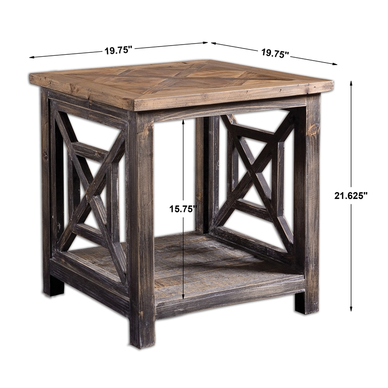 Maklaine Engineered Wood End Table in Brushed Black and Light Gray Glaze