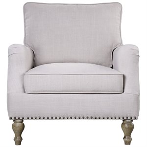 Maklaine 18&quot Fabric Armchair with Nailhead Trim in Antique White/Antique Brass