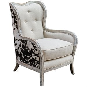 Maklaine 20&quot Fabric & Wood Armchair with High Back in Bone-White/Mahogany