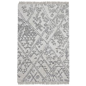 Maklaine Hand Woven 96x120&quot Cotton Rug in Ivory and Black