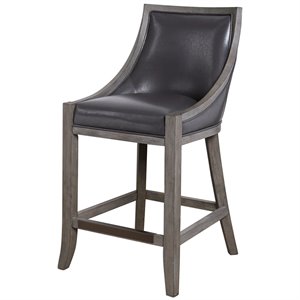 Maklaine 26&quot Engineered Wood & Faux Leather Counter Stool in Steel Gray