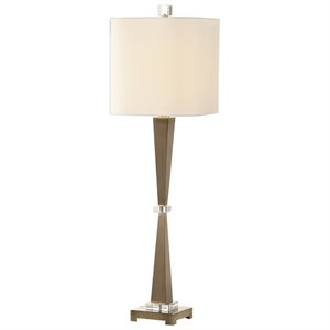Maklaine Modern Steel & Crystal Table Lamp in Antiqued Nickel and White