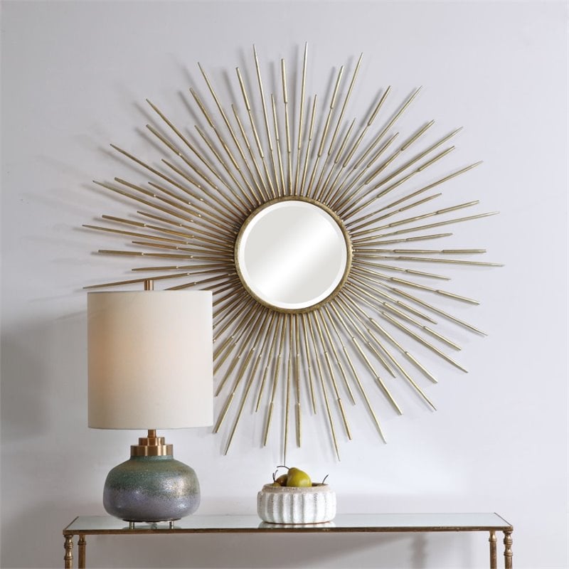 Maklaine Mid-Century Starburst Metal & Glass Mirror in Antique Gold