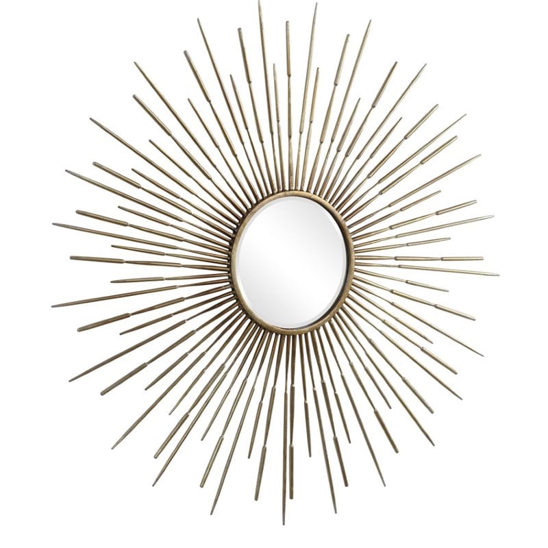 Maklaine Mid-Century Starburst Metal & Glass Mirror in Antique Gold