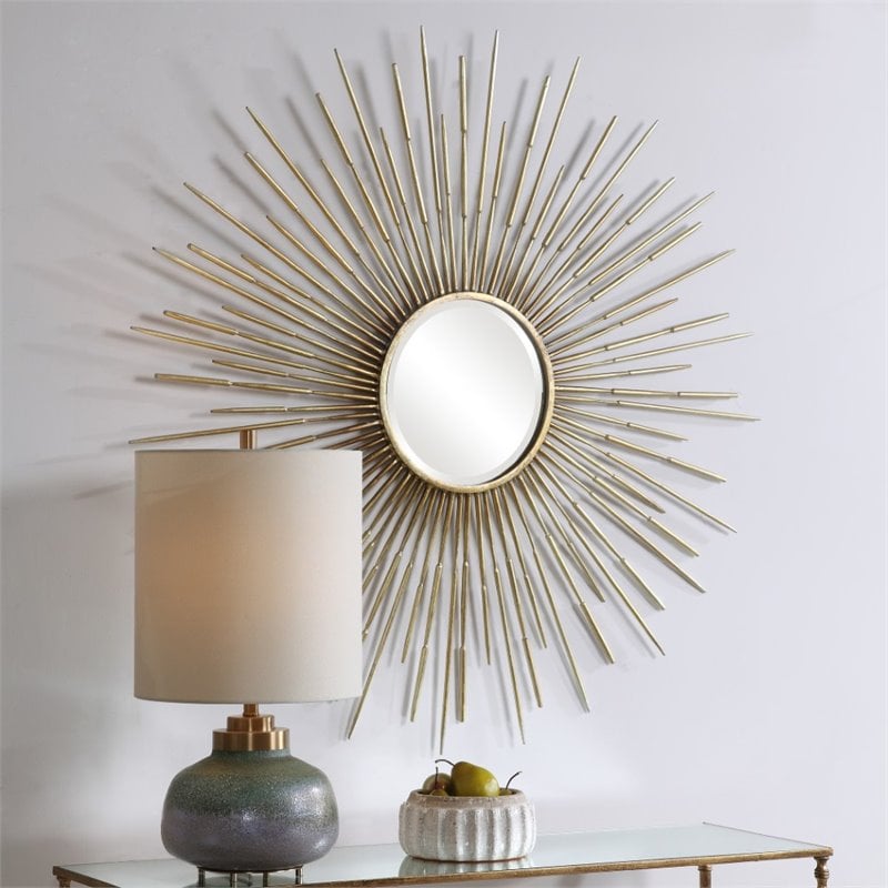 Maklaine Mid-Century Starburst Metal & Glass Mirror in Antique Gold