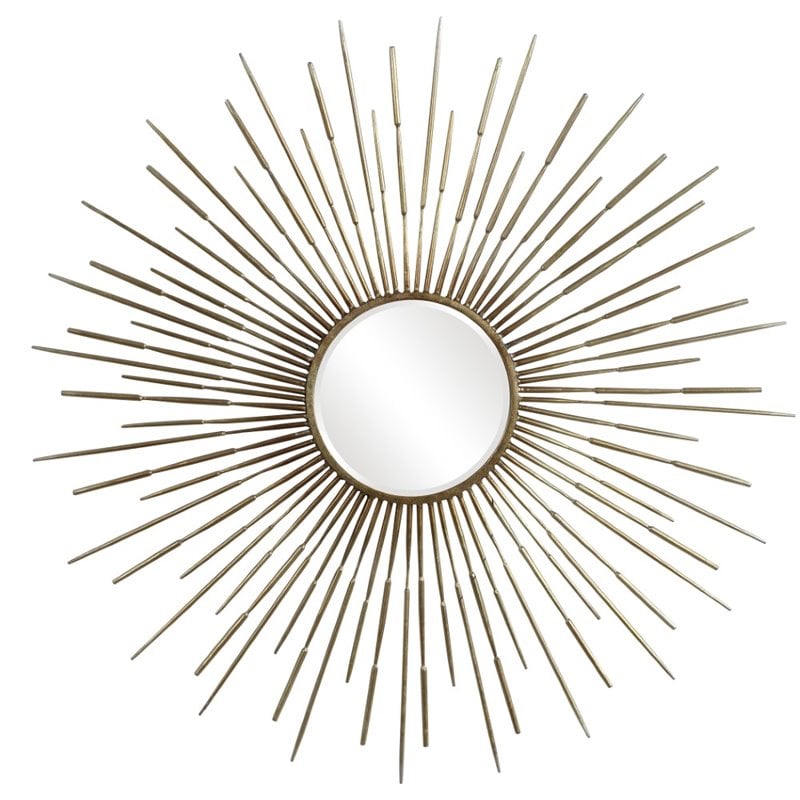 Maklaine Mid-Century Starburst Metal & Glass Mirror in Antique Gold