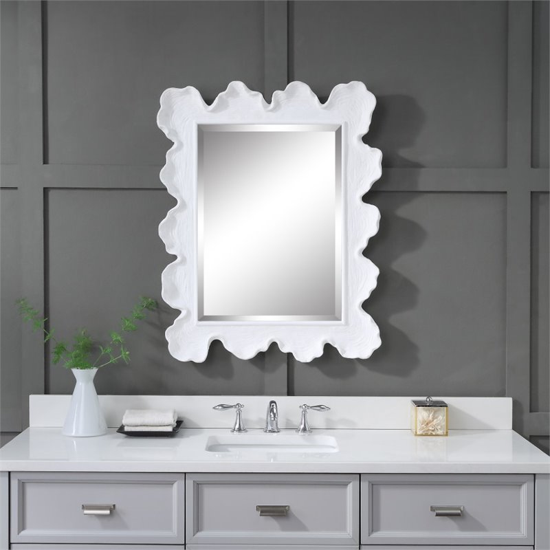 Maklaine Glass & Resin Mirror with Organic Shaped Frame in Matte White