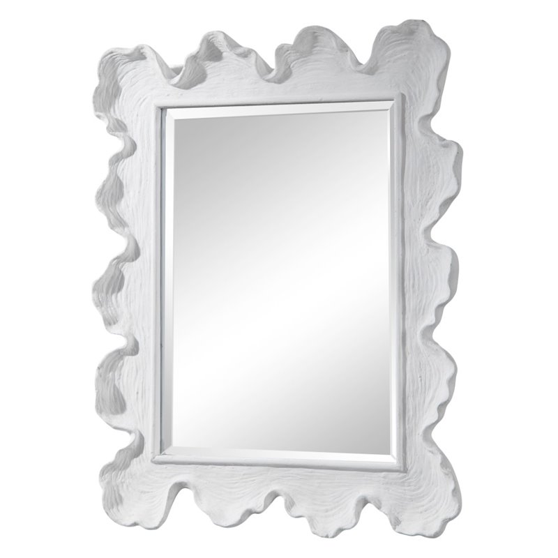 Maklaine Glass & Resin Mirror with Organic Shaped Frame in Matte White