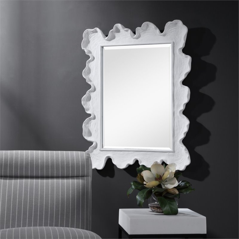 Maklaine Glass & Resin Mirror with Organic Shaped Frame in Matte White
