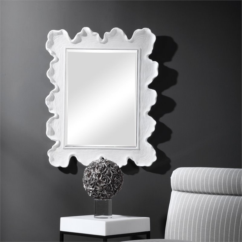 Maklaine Glass & Resin Mirror with Organic Shaped Frame in Matte White