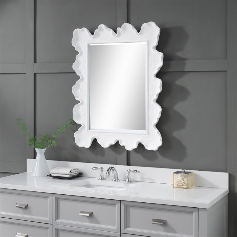 Maklaine Glass & Resin Mirror with Organic Shaped Frame in Matte White