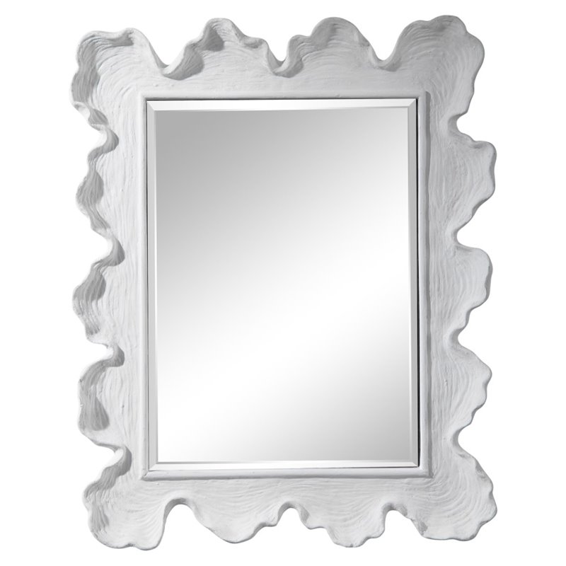Maklaine Glass & Resin Mirror with Organic Shaped Frame in Matte White