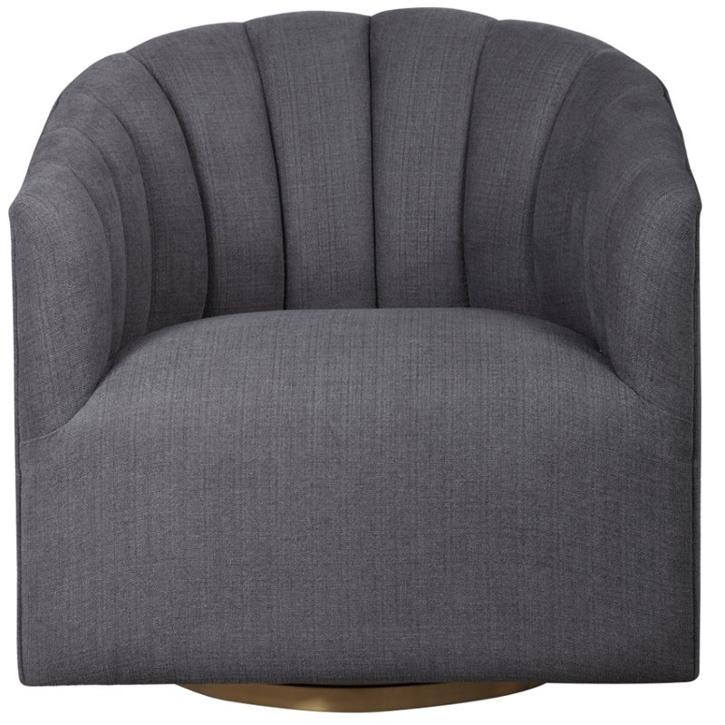 Maklaine Swivel Stainless Steel & Fabric Chair in Brushed Brass/Charcoal Gray