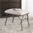 Maklaine Metal & Fabric Small Bench in Antique Silver and Off White