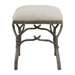 Maklaine Metal & Fabric Small Bench in Antique Silver and Off White