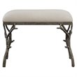 Maklaine Metal & Fabric Small Bench in Antique Silver and Off White
