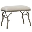 Maklaine Metal & Fabric Small Bench in Antique Silver and Off White