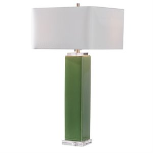 Maklaine Temperature Ceramic & Fabric Table Lamp in Tropical Green and White