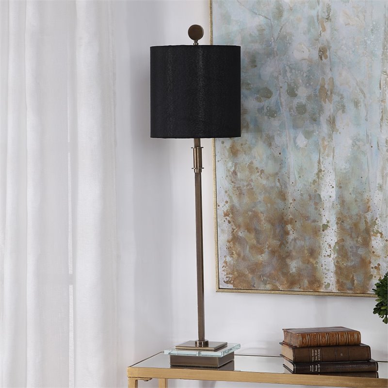 Maklaine Metal & Fabric Table Lamp with Drum Shade in Antique Brass and Black