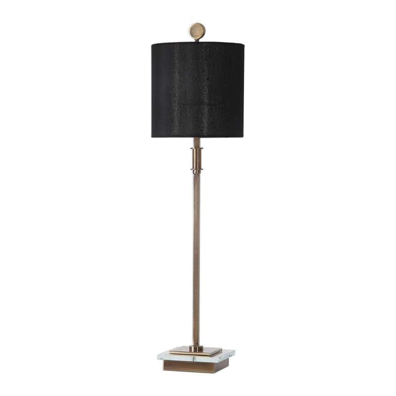 Maklaine Metal & Fabric Table Lamp with Drum Shade in Antique Brass and Black