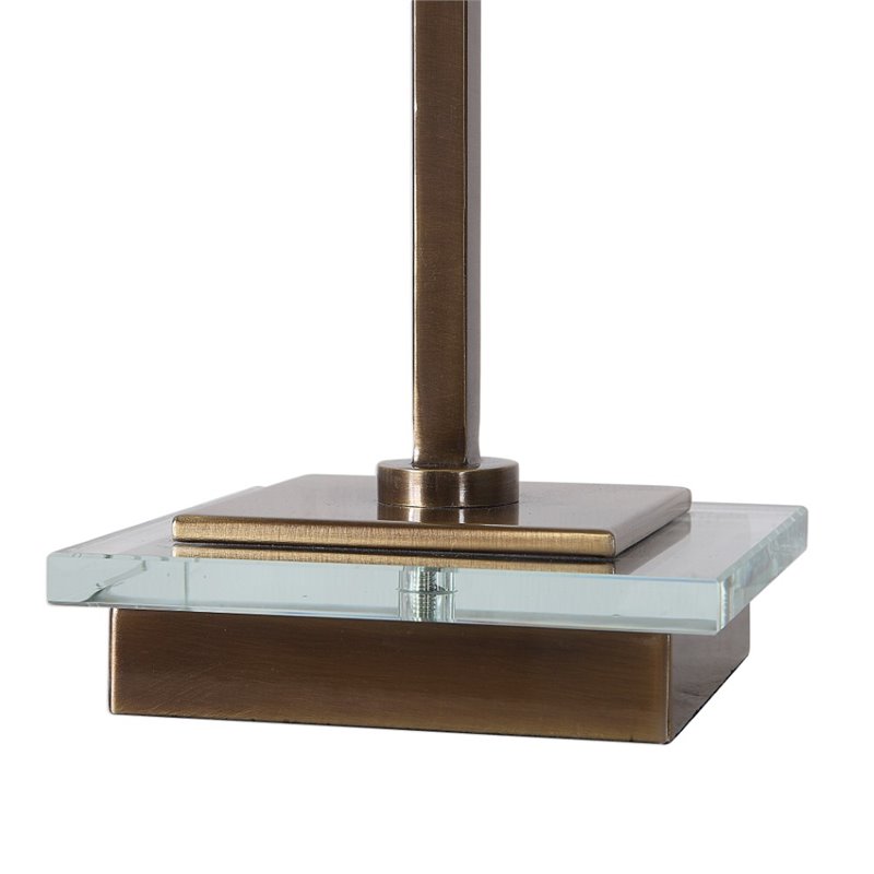 Maklaine Metal & Fabric Table Lamp with Drum Shade in Antique Brass and Black