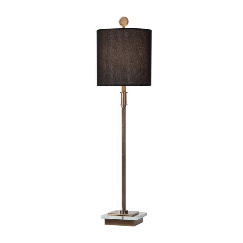 Maklaine Metal & Fabric Table Lamp with Drum Shade in Antique Brass and Black