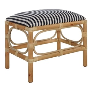 maklaine striped contemporary fabric small bench in navy blue and white