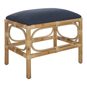 maklaine coastal pine wood & fabric small bench in navy and blue