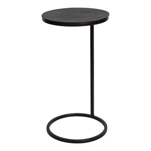Maklaine Round Metal & Aluminum Accent Table in Aged Black and Antique Bronze