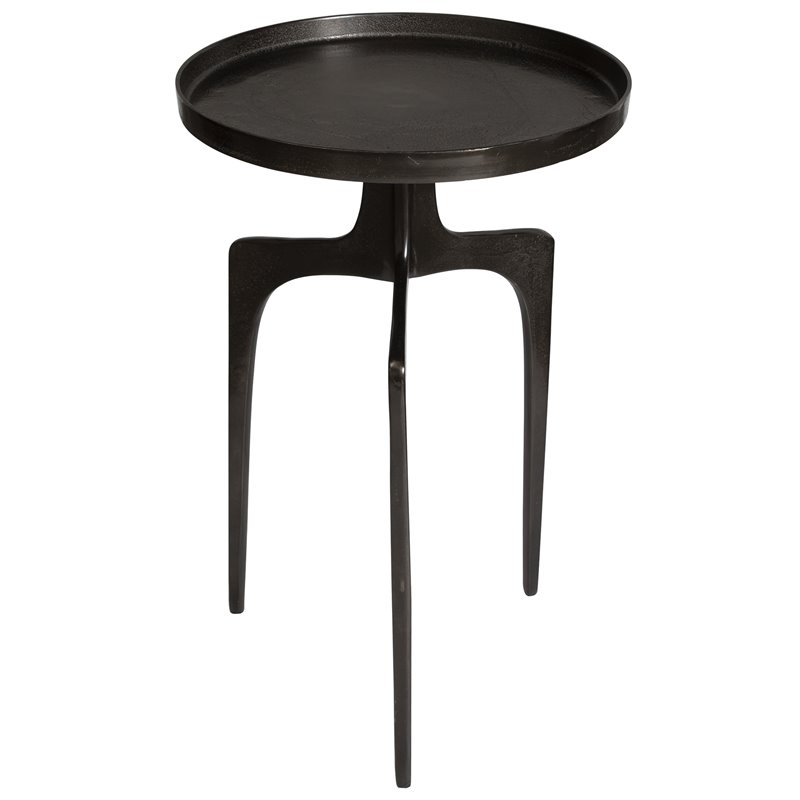 Maklaine Round Aluminum Accent Table with Curved Base in Antique Bronze