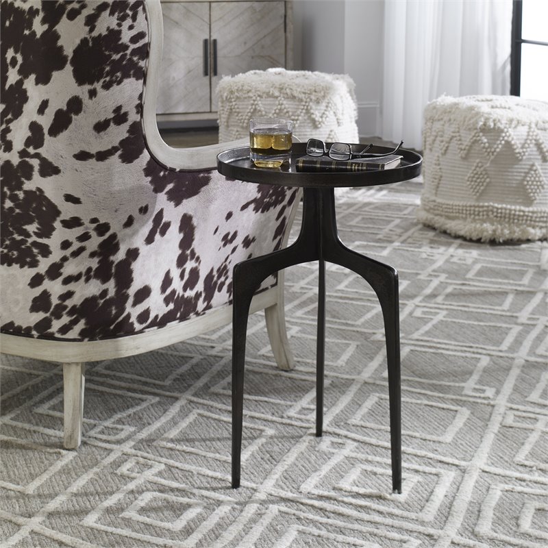 Maklaine Round Aluminum Accent Table with Curved Base in Antique Bronze