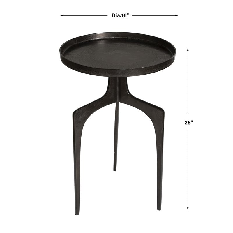 Maklaine Round Aluminum Accent Table with Curved Base in Antique Bronze