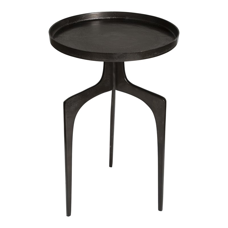Maklaine Round Aluminum Accent Table with Curved Base in Antique Bronze