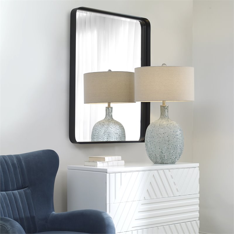 Maklaine Metal & MDF Large Mirror with Band Surrounding in Sleek Satin Black
