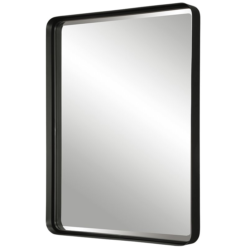 Maklaine Metal & MDF Large Mirror with Band Surrounding in Sleek Satin Black