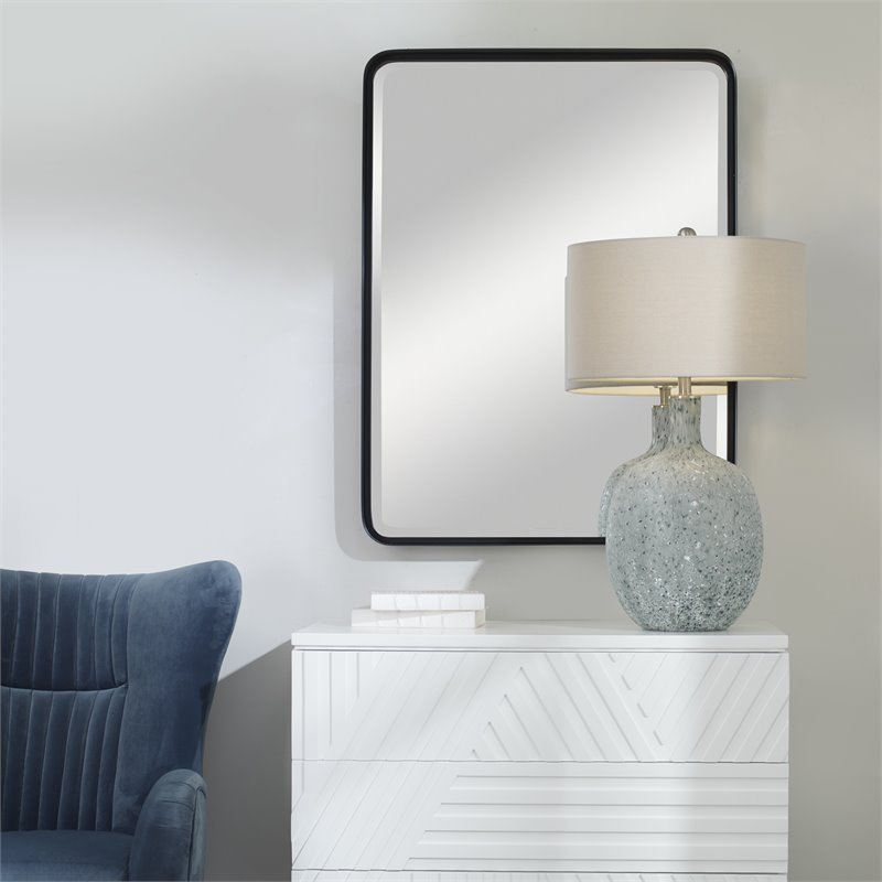 Maklaine Metal & MDF Large Mirror with Band Surrounding in Sleek Satin Black