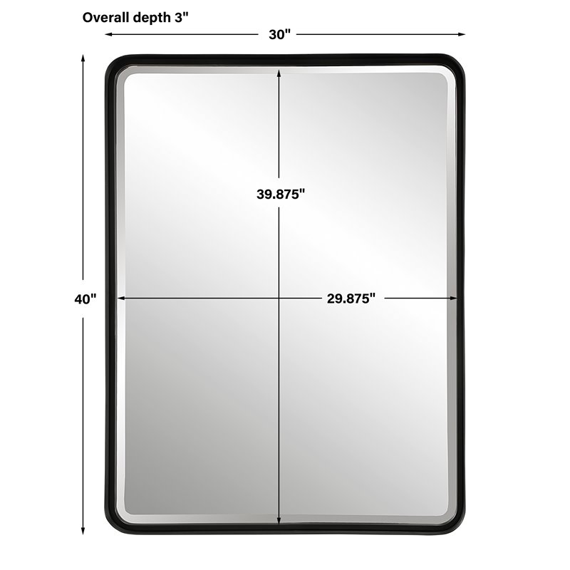 Maklaine Metal & MDF Large Mirror with Band Surrounding in Sleek Satin Black