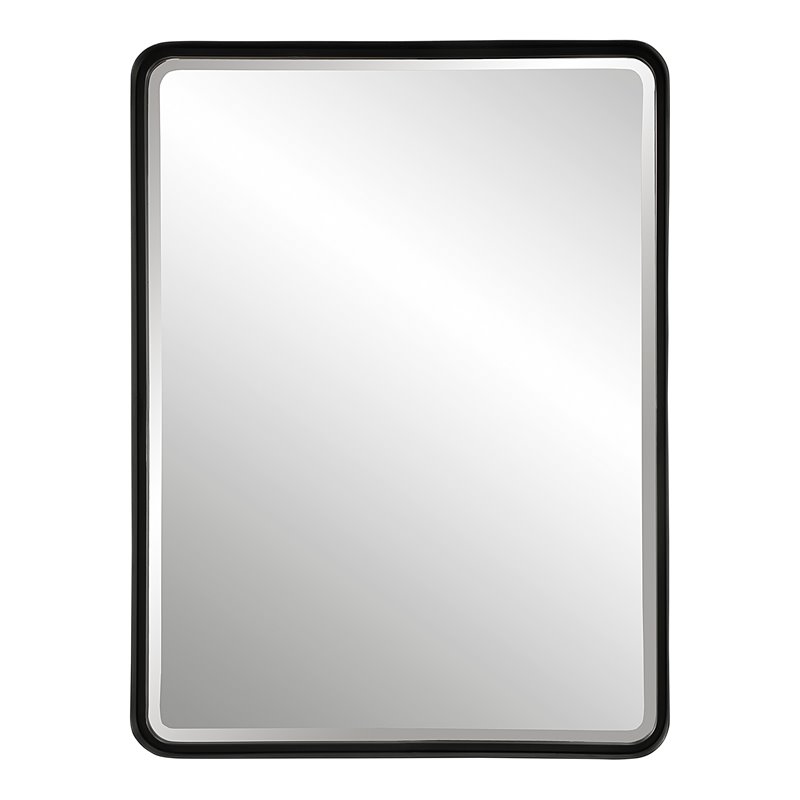Maklaine Metal & MDF Large Mirror with Band Surrounding in Sleek Satin Black