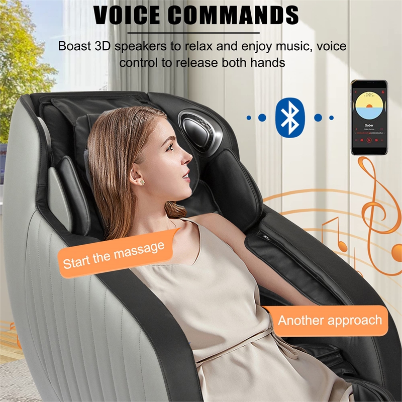 Maklaine Black Faux Leather Zero Gravity Recliner 3D Programmable Massage Chair