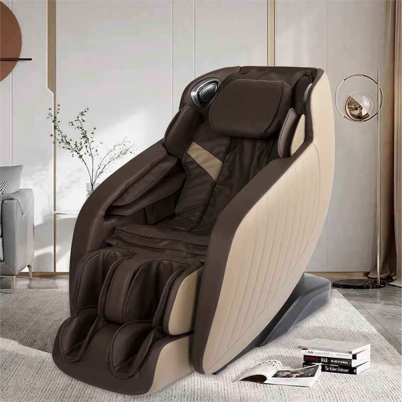 Maklaine Brown Faux Leather Zero Gravity Recliner 3D Programmable Massage Chair