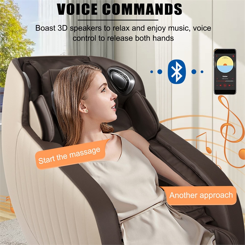 Maklaine Brown Faux Leather Zero Gravity Recliner 3D Programmable Massage Chair