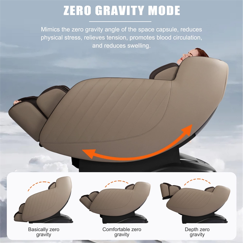 Maklaine Brown Faux Leather Zero Gravity Recliner 3D Programmable Massage Chair