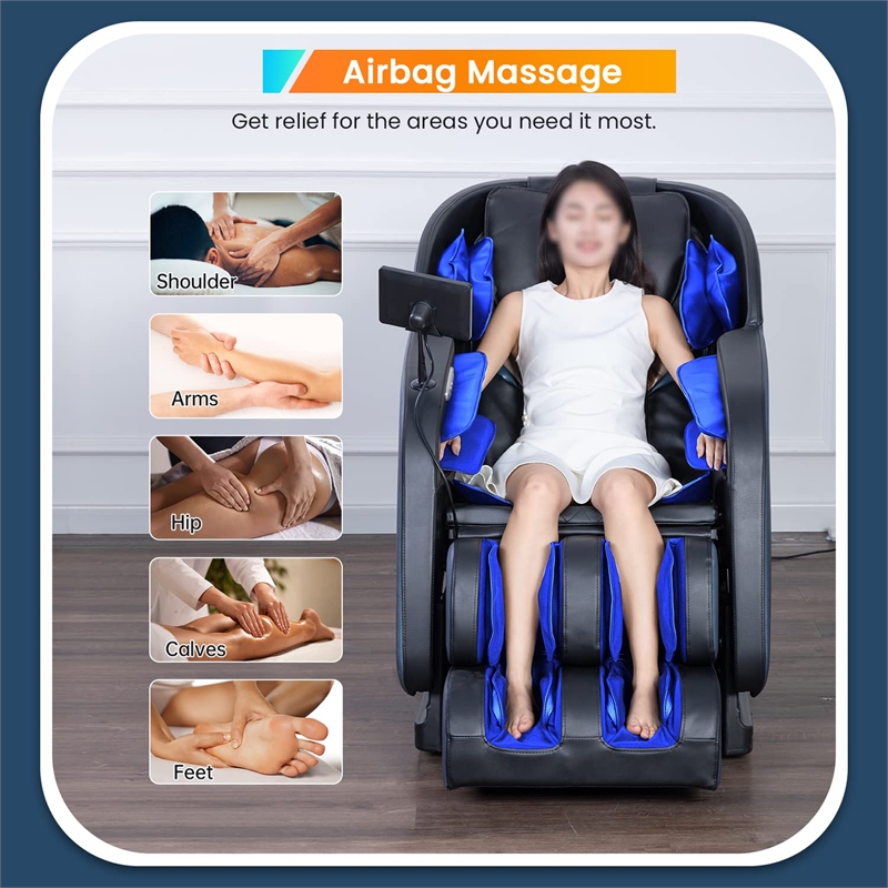 Maklaine Black Faux Leather Zero Gravity Recliner Programmable Massage Chair