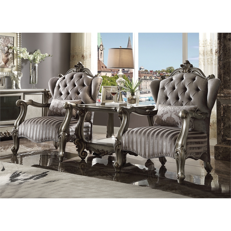 Maklaine Versailles Chair with 1 Pillow in Velvet & Antique Platinum