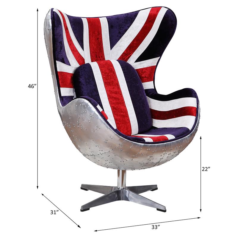 Maklaine Accent Chair with England Flag Pattern Fabric in Aluminum