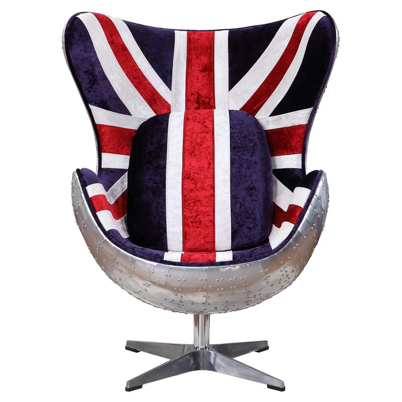 Maklaine Accent Chair with England Flag Pattern Fabric in Aluminum